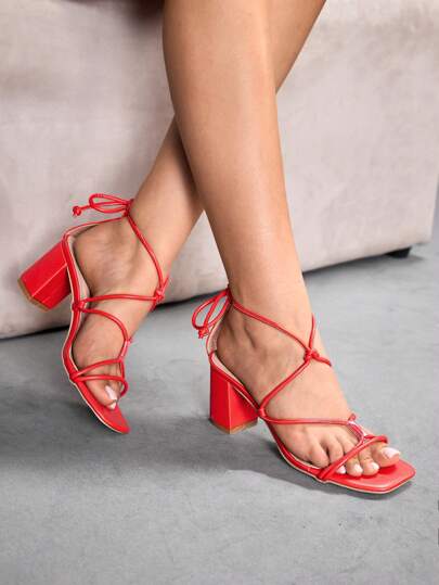 CUCCOO SZL Women's Outdoor Square Toe Red Chunky Heel Woven Fabric Gold Button Accent Slip-On Mule Sandals, Fashionable & Minimalist, Apricot Color