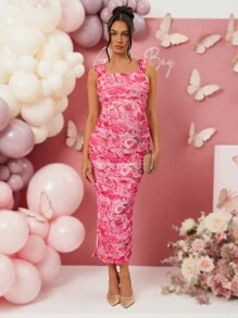 Loomaby Maternity Tight Printed Dress, Suitable For Baby Shower Party, Gender Reveal, Valentine's Day