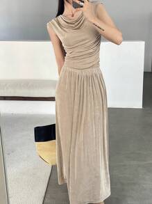 DAZY 女士宽领 T 恤和紧身裙 2 件套 - 卡其色 - 查看 8