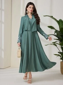 Al Najma Women's Long Sleeve Jacket & Dress 2 Pieces Set, Minimalist Style