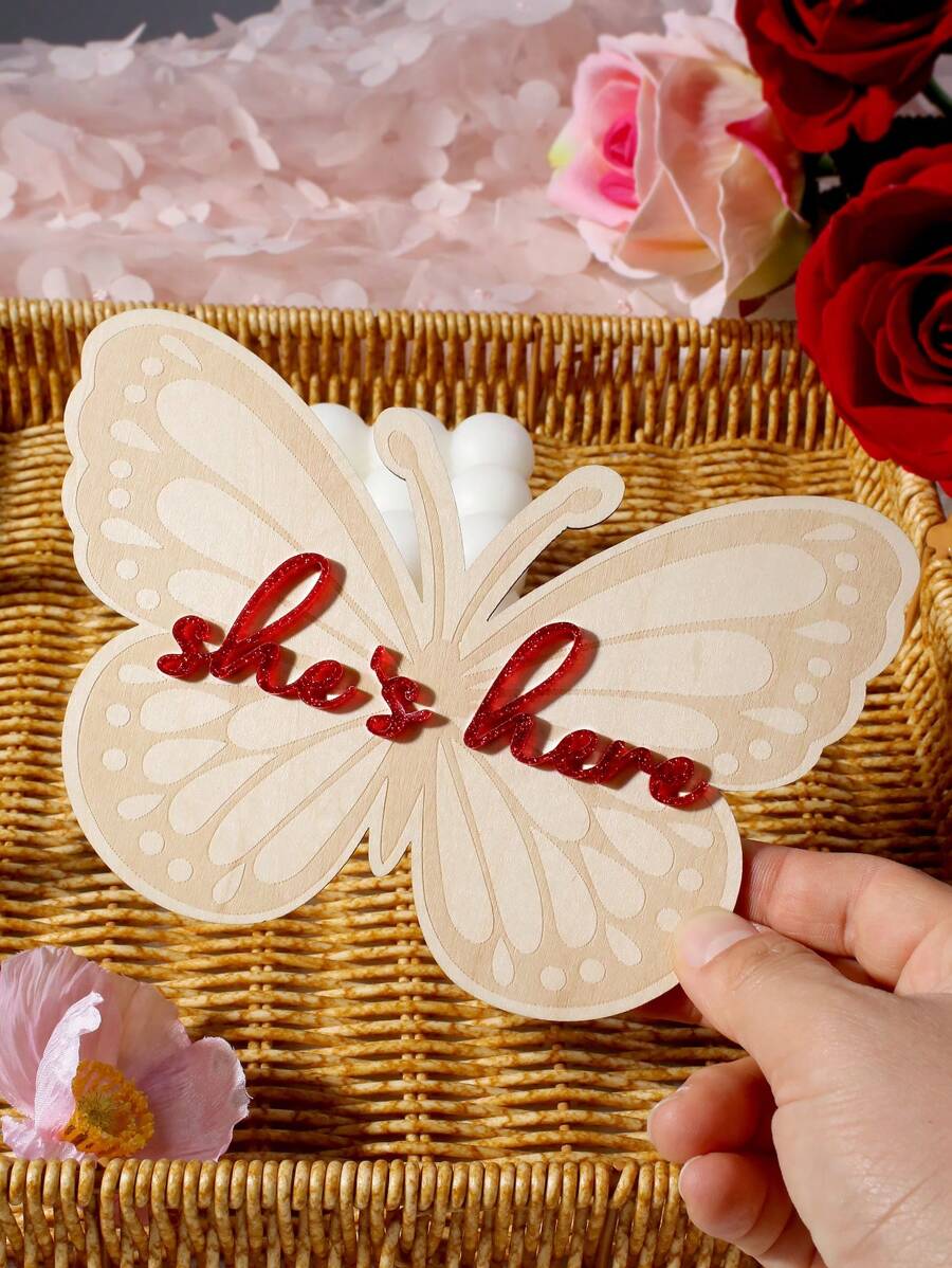 SHEIN Butterfly-Shaped Baby Milestone Wood Discs, Newborn Photo Props For Girls - Multicolor - View 1