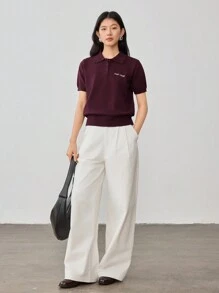 Dazy-Less Women's Casual Embroidered Letter Short Sleeve Knitted Sweater Top, Business Casual,Back To School Clothes,Teacher Outfits - Red - View 2