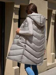 SHEIN Cottnline Sleeveless Hooded Zip-Up Long Padded Coat With Pockets - White - View 2