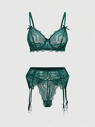 Goth Lencería sexy con sostén con aros, panty, liguero y decoración de rosa estilo gótico