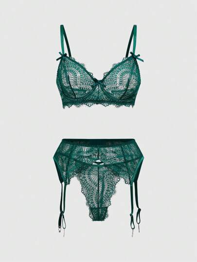 Goth Set di biancheria intima sexy composto da reggiseno con ferretto, perizoma, reggicalze e decorazione a rosa per spose in stile gotico