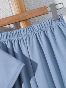 2pcs Tween Boy Casual Loose Cartoon Headphone Print Crew Neck Short Sleeve Top And Pants Knit Tracksuit Set, Suitable For Commuting, School, Everyday Wear, Sports, Spring/Summer - Blue - View 4