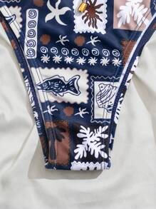 SHEIN Swim Bestselling Sweet Summer Vacation Style Palm Tree Print Front Drawstring Halter Women's Bikini Set, Suitable For Pool & Beach - Multicolor - View 10