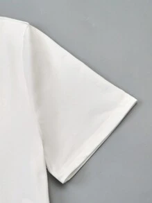 SHEIN Set de 2 piezas con top casual de manga corta con cuello redondo y estampado de letras, y pantalones largos para adolescentes chicas