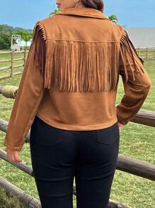 Sunspun Plus Size Faux Suede Fringe Short Jacket Fall Winter Cloth For Women Autumn