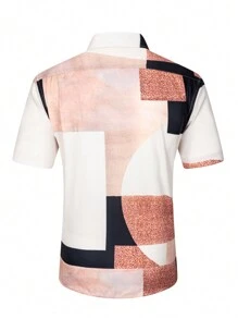 Manfinity RSRT Men Solid Color Splice Front Button Short Sleeve Simple Casual Top, Everyday Wear Cool Summer Shirt For Men Men Summer Shirts Beach Beach Shirts For Men Cool Shirts For Men - Multicolor - View 2