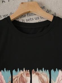 Plus Size Women's Standard Short Sleeve T-Shirt With Angel, Gum, Blessing, Valentine's Day, Love, Cupid, Girl, Angel Graphic For Summer