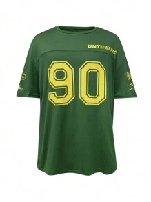 Men's Crew Neck Short Sleeve Numeric Print Casual Sports Top