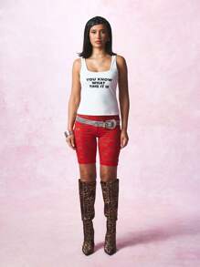 SUMWON WOMEN Sleeveless Tank Top With Statement Typography Print Summer Casual Street Style Crop Top