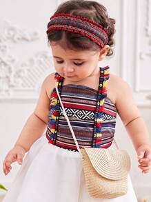 Baby Girls Geometric Print Tassel Hem Camisole & Skirt 2 Pieces Outfit - Multicolor - View 7