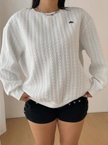 Flirla Plus Size Women's Knight Print Long Sleeve Loose Fit Sweatshirt