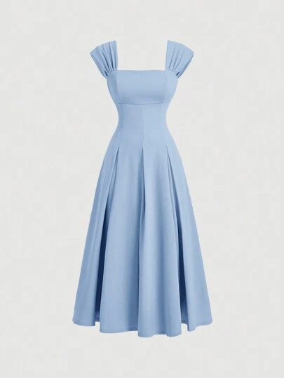 SHEIN MOD Vestido largo con pliegues y mangas de concha, vestido formal, vestidos de mujer para otoño, atuendos de mujer para cruceros, atuendo de los 90, ropa, vestido de dama de honor, atuendo para cena, vestidos de graduación, núcleo de hadas, dinero antiguo, renacimiento