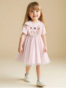 Young Girl Casual Solid Purple Woven Short Sleeve Sundress