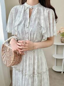 FRIFUL Women's Long Ditsy Floral Chiffon Dress With Shawl, Suitable For Dating, Summer' Sundress
