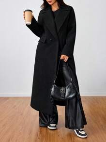 SHEIN Unity Casual Collared Long Overcoat Fall Winter Cloth For Women