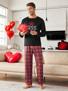 Pars Casual Pläd 2 delar Loungewear Set, med krontryck - Multifärgad - Visa 6