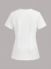 PopScrub Star, Moon And Flower Print Nurses Scrub Uniform Top For Women
