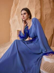 Al Najma 女士优雅亮片刺绣宽松毛绒针织连衣裙，适合日常穿着和派对，阿拉伯连衣裙