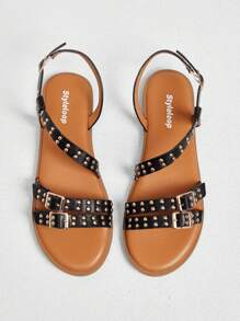 Styleloop Giày sandal Papete đính đá lấp lánh sang trọng thoải mái dành cho nữ mới về - màu đen - Xem 4