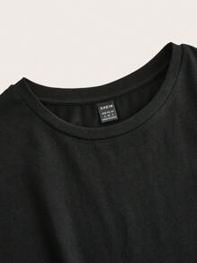 SHEIN LUNE Tricou de damă cu mânecă scurtă, cu model de lună, slăbit, cu gât rotund, potrivit pentru vară - Negru - Vizualizare 6