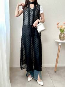 FRIFUL Robe longue semi-transparente noire pour femme, robe décontractée élégante pour dames, robe d'été