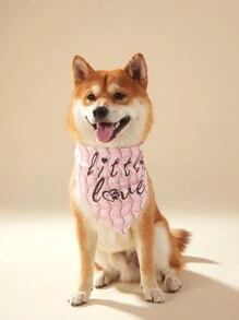 PETSIN 1 件宠物狗/猫围巾，情人节格子“小爱”字母印花，通用围巾 - 彩色 - 查看 4