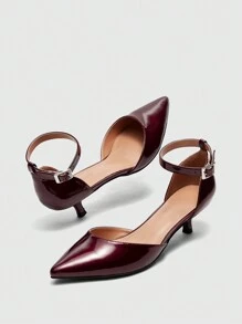 CUCCOO BIZCHIC Women's Point Toe Burgundy Kitten Heel Simple Commuter Pumps, Elegant High Heels For Spring Casual, Commute, Wedding Spring Shoes Spring Break Easter - Burgundy - View 2