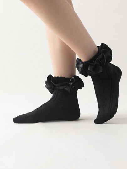 Kawaii 1 par de calcetines de unicolor de moda para mujer, aptos para uso diario