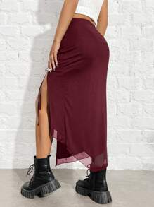 SHEIN EZwear 酒红色针织女式紧身裙 - 酒紅色 - 查看 2