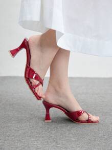 CUCCOO BIZCHIC Square Toe Thin Heel New Women High Heels Sandals, Elegant & Versatile Peep Toe Design Spring Shoes Spring Break Easter - Red - View 3