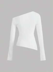 Aloruh Women's Autumn/Winter Earthy-Tone Brown Off-Shoulder Long Sleeve Fitted Sweater & Asymmetrical Sweater Flared Pants 2pcs Set - White - View 8