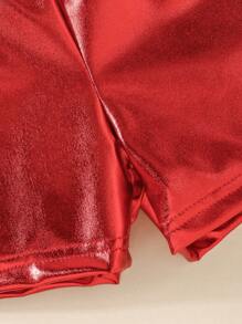 SHEIN Valentine's Day Party PU Baby Girls Elastic Waist Summer Shorts