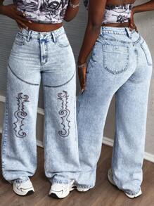 SHEIN Slayr Jeans anchos casuales y sueltos con diseño de bolsillos para mujer