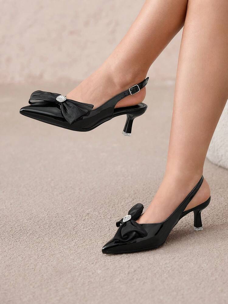 CUCCOO CURVES Plus Size Pointed Toe High Heels With Bow & 3D Flower Design, Elegant Satin Mule Sandals, Suitable For All Seasons