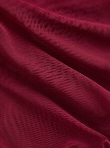 SHEIN MOD Plus Size Vintage Wine Red Long Sleeve Contrast Lace Party Dress