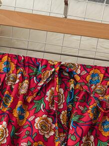 SHEIN LUNE Plus Size Women Boho Floral Print Skirt