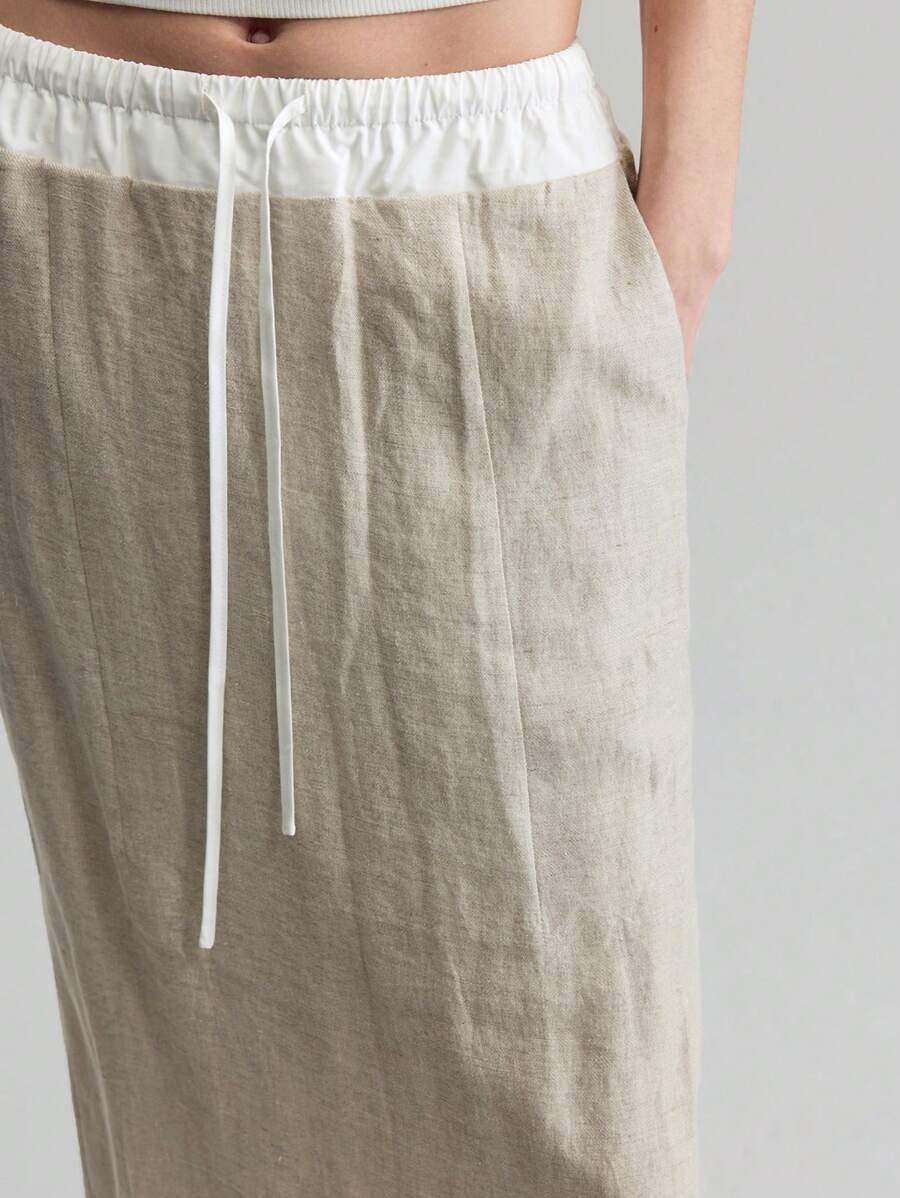 Ontre Saia Casual Praia ALine com Cordão, Recorte na Cintura, Branca e