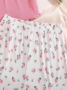 2 件套少女粉色碎花蕾丝花边吊带背心和短裤舒适家居服套装 - 粉色 - 查看 4