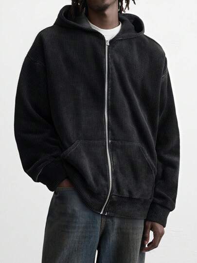 Prep Herren Waffel-Strick Offene Sweatshirt