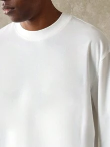 SUMWON 基本款长袖圆领棉质宽松上衣 - 白色 - 查看 3