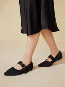 CUCCOO BASICS 女士时尚黑色面料玛丽珍尖头平底鞋，舒适透气，适合通勤、约会、聚会、购物、节日、派对、婚礼、情人节 - 黑色 - 查看 13