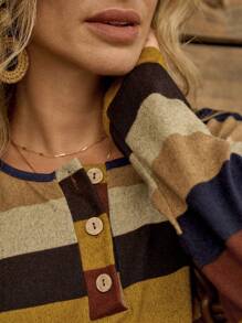 LanaWest Casual Retro Western Style Colorful Striped Long Sleeve T-Shirt For Women - Multicolor - View 7