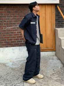 DAZY Men's Solid Color Shirt Set, Summer - Blue - View 8