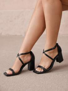 CUCCOO CURVES Plus Size Women's Fashion Black Strap Classic Comfortable Ankle-Strap High Heel Sandals