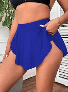 Swim Basics Plus Size Royal Blue Skirt Swimwear: Flowy, High-Waisted Bikini Skort For Beach And Vacation For Summer - Royal Blue - View 3