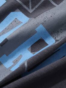 FRIFUL Women's Round Neck Mesh Ruffle Patchwork Loose Letter Colorblock Print Biker Style T-Shirt - Grey - View 3